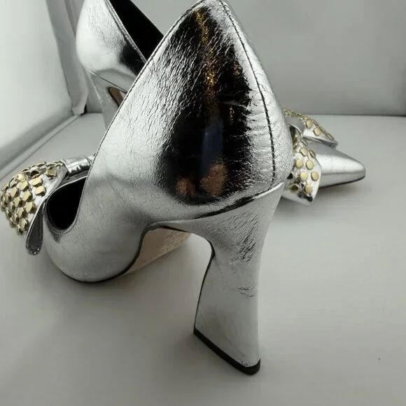 Ted Baker London Metallic Silver Studded Bow Heels - Picture 6 of 16